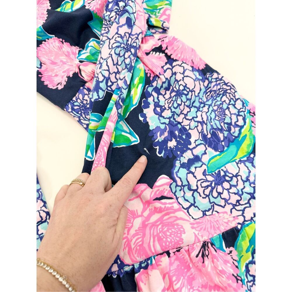 Lilly Pulitzer Navy Hey Hey‎ Bouquet Floral Martinique Tiered Maxi Dress M - Picture 6 of 8